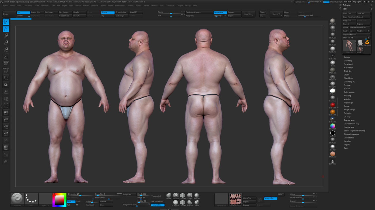 Download male Zbrush ZTL body model or 3D scan